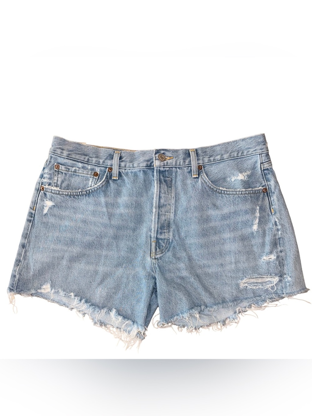 Agolde Parker Long Women’s Size 32 Blue Denim Jean Shorts Cut Off Distressed